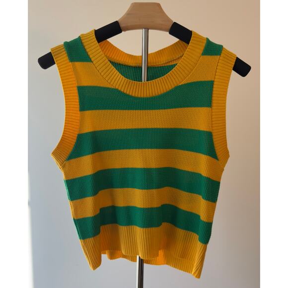 Green Yellow Striped Sleeveless Knitted Shirt - Medium - Picture 2 of 4